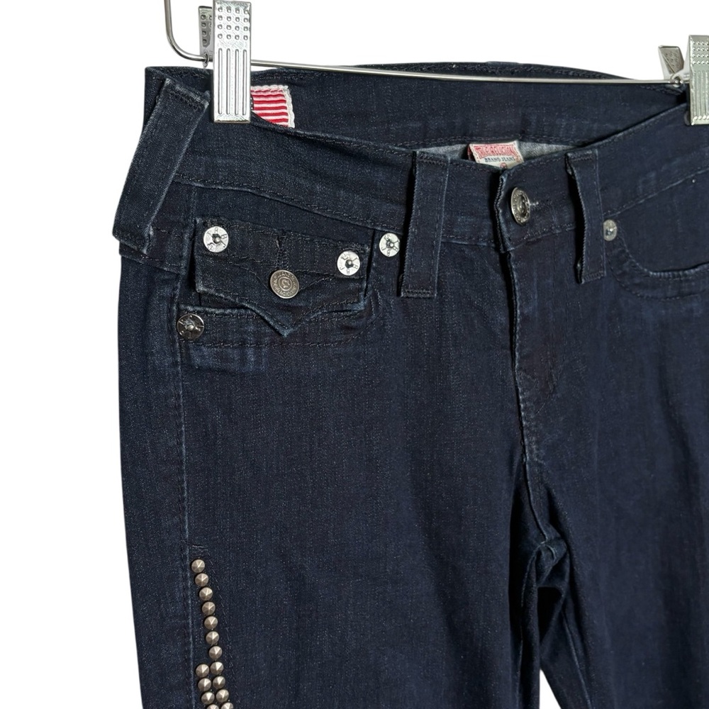 True Religion Casey Steel Panel Studded Skinny Jeans 27 USA Dark Wash RARE - Picture 5 of 14